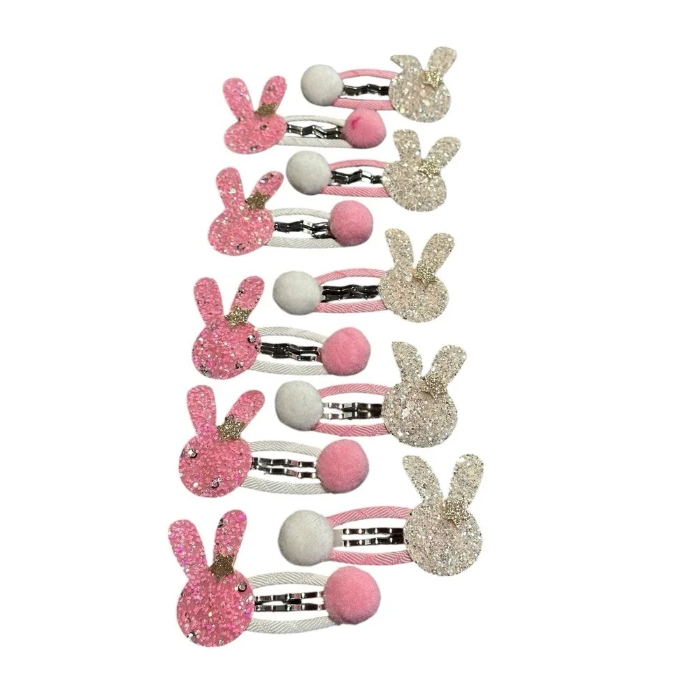 NEW hair accessories set‎ of 10 girls bunny hair clips pink white